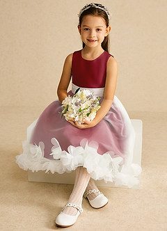 Azazie Stardust Flower Girl Dresses Pomegranate A-Line Sleeveless Organza Dress image2