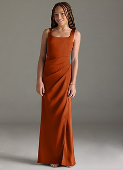 Azazie Mero Junior Burnt Orange Mermaid Pleated Stretch Satin Dress image1