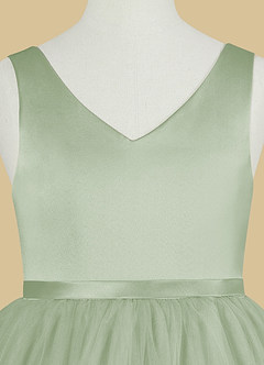 Azazie Marybell Flower Girl Dresses Dusty Sage A-Line Bow Tulle Dress image8