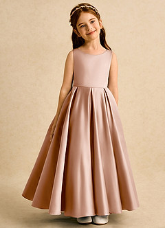 Azazie Pepper Flower Girl Dresses Champagne Rose A-Line Pleated Matte Satin Dress image2