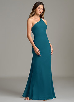 Azazie Juniper Bridesmaid Dresses Ink Blue Mermaid One Shoulder Chiffon Dress image5
