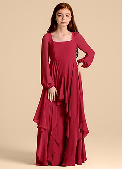 Azazie Clara Junior Scarlet A-Line Blouson Chiffon Dress image5