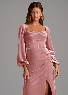 Azazie Charissa Bridesmaid Dresses Dusty Rose Sheath Long Sleeve Velvet Dress image6