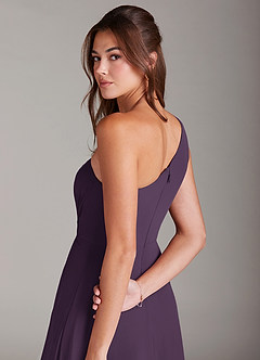 Azazie Brooke Bridesmaid Dresses Plum A-Line One Shoulder Chiffon Dress image6