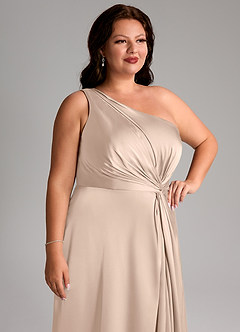 Azazie Brooke Bridesmaid Dresses English Rose A-Line One Shoulder Stretch Satin Dress image14