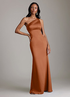 Azazie Voni 신부 들러리 드레스 인어 한쪽 어깨 스트레치 새틴 바닥 길이 드레스 image5