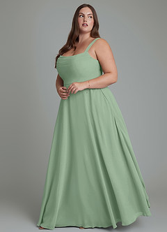 Azazie Shaude Bridesmaid Dresses Matcha A-Line Pleated Chiffon Dress image9