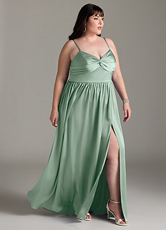 Azazie Zeya Bridesmaid Dresses Agave A-Line Pleated Stretch Satin Dress image20