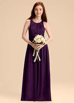 Azazie Bibiane Junior Grape A-Line Pleated Stretch Satin Dress image4