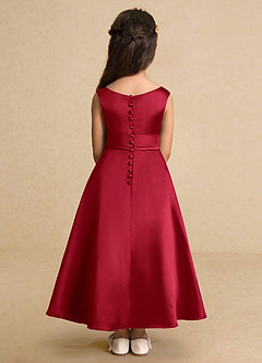 Azazie Lindy Flower Girl Dresses Scarlet A-Line Pleated Matte Satin Dress image7