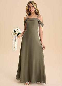 Azazie Anselie Junior Agave A-Line Off the Shoulder Chiffon Dress image4