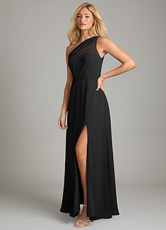 Azazie Phaedra Bridesmaid Dresses Black A-Line One Shoulder Chiffon Dress image13