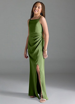 Azazie Leonis Junior Juniper A-Line Pleated Stretch Satin Dress image4