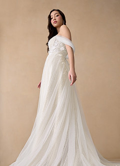 Azazie Seradine Wedding Dresses Diamond White Champagne A-Line Off the Shoulder Beading Dress image5