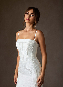 Azazie Kristella Vestidos de novia Vestido de Diamante Blanco de Jacquard Floral de Corte Sirena con Sin tirantes image9