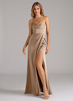 Azazie Johana Bridesmaid Dresses Taupe Mermaid Off the Shoulder Stretch Satin Convertible Dress image6