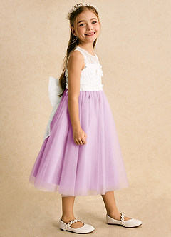 Azazie Lina vestidos de niña de las flores Vestido de Marfil Rosa Caramelo de Encaje de Princesa image6
