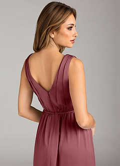 Azazie Tanicia Bridesmaid Dresses Desert Rose A-Line Pleated Stretch Satin Dress image7