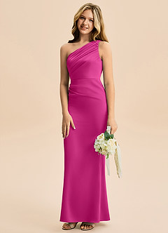 Azazie Akilah Junior Etui Plissee Stretch-Satin Kleid Fuchsia image5