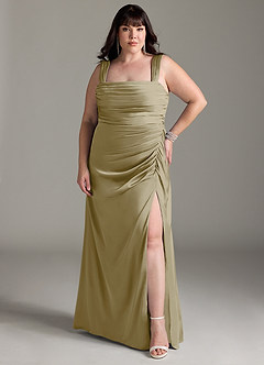 Azazie Jesaphine Bridesmaid Dresses Moss Green Sheath Bow Stretch Satin Dress image8