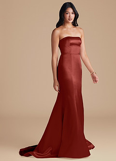 Azazie Aura Robes de demoiselle d'honneur Robe Sirène Convertible en Satiné métallisé Terracotta image5
