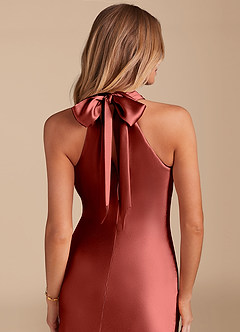 Azazie Doretta Bridesmaid Dresses Terracotta Mermaid Bow Metallic Satin Dress image2