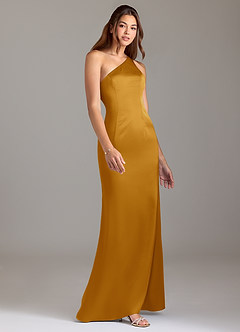 Azazie Arleth Bridesmaid Dresses Butterscotch A-Line One Shoulder Stretch Satin Dress image4