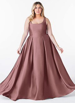 Azazie Neve Bridesmaid Dresses Vintage Mauve Ball-Gown with Pockets Stretch Satin Dress image10