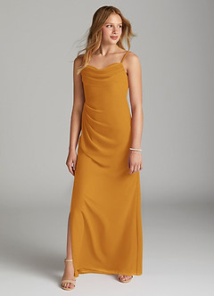Azazie Mai Junior Butterscotch Sheath Pleated Chiffon Dress image3