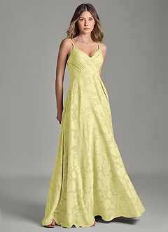 Azazie Amani Robes de demoiselle d'honneur Robe Trapèze en Blumen-Burnout Plissée Sorbet Citron image1