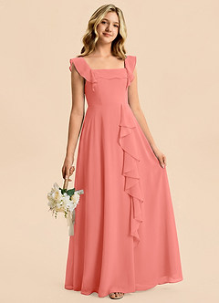 Azazie Nori Junior Salmon Pink A-Line Ruched Chiffon Dress image3