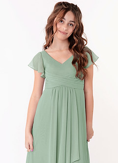 Azazie Omari Junior Agave A-Line Ruched Chiffon Dress image4