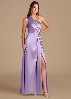 Azazie Brooke Bridesmaid Dresses Lilac A-Line One Shoulder Metallic Satin Dress image3