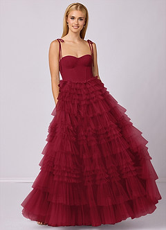 Barbie ♥ Azazie Bridesmaid Dresses Burgundy A-Line Sweetheart Neckline Tulle Dress image4