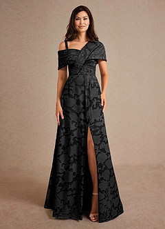 Azazie Milton Kleider für die Brautmutter A-Linie Plissee Blumen-Burnout Kleid Schwarz image6