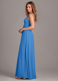Azazie Amina Robes de demoiselle d'honneur Robe Trapèze en Mousseline de soie Geai Bleu image4