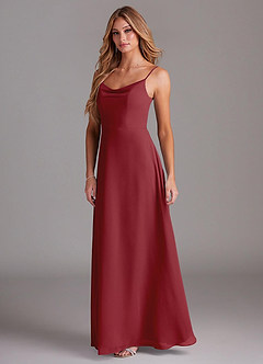 Azazie Daenerys Bridesmaid Dresses Pomegranate A-Line Cowl Chiffon Dress image4