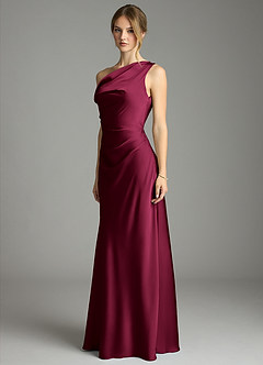 Azazie Emerson Bridesmaid Dresses Burgundy Mermaid Off the Shoulder Stretch Satin Dress image4