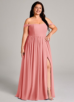 Azazie Calianna Bridesmaid Dresses Coral A-Line Off the Shoulder Chiffon Convertible Dress image13