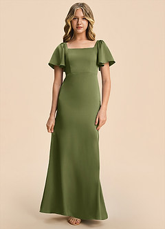 Azazie Chace Junior Olive Sheath Stretch Satin Dress image4