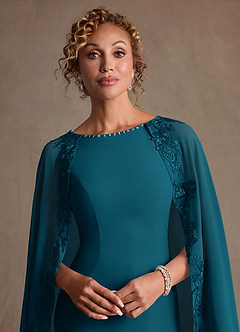 Azazie Artemisia Mother of the Bride Dresses Ink Blue Sheath Lace Chiffon Dress image7