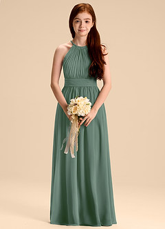 Azazie Malone Junior Abito A-Line in Chiffon Plissettato Eucalipto image3