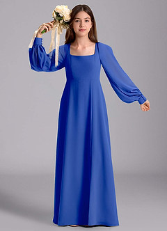 Azazie Bondi Junior Royal Blue A-Line Blouson Chiffon Dress image5