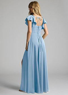 Azazie Bondi Bridesmaid Dresses Powder Blue A-Line Bow Stretch Satin Dress image3