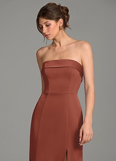 Azazie Helena Robes de demoiselle d'honneur Robe Sirène en Satin extensible Bustier Auburn image7