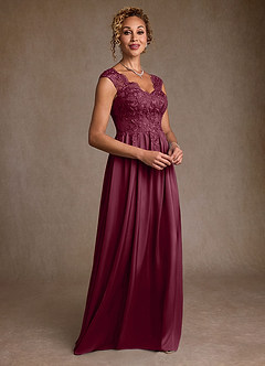 Azazie Amethyst Mother of the Bride Dresses Mulberry A-Line Lace Dress image5