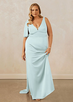 Christian Siriano Bridal for Azazie 1011 Bridesmaid Dresses Sea Glass Mermaid Bow Stretch Satin Dress image16