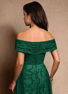 Azazie New Britain Mother of the Bride Dresses Emerald A-Line Pleated Floral Burnout Dress image8