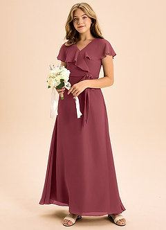 Azazie Lainey Junior Abito A-Line in Chiffon Con Tasche Merlot image6