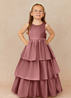 Azazie Margie Flower Girl Klänningar Klänning A-Linje i Stretch Satin Rosett image2